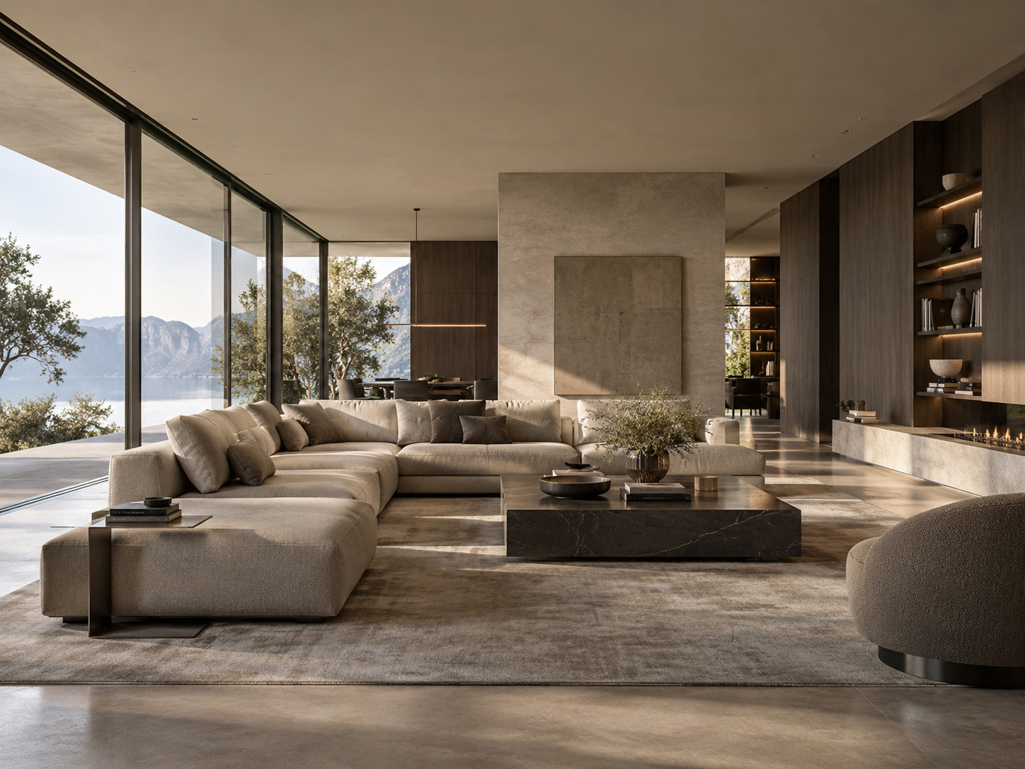 Modernes Wohnzimmer mit Seeblick